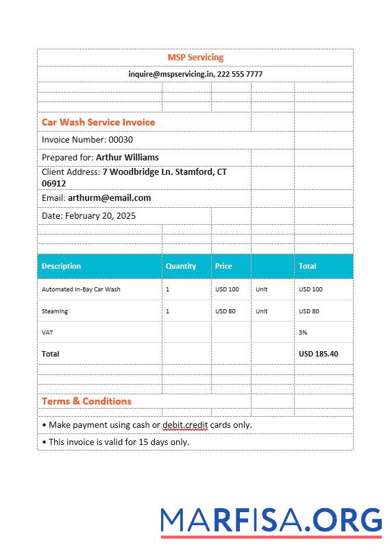 Downloadable Car Wash Service Invoice Template